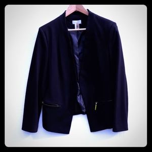 Classy ladies black lined blazer, gold zippers